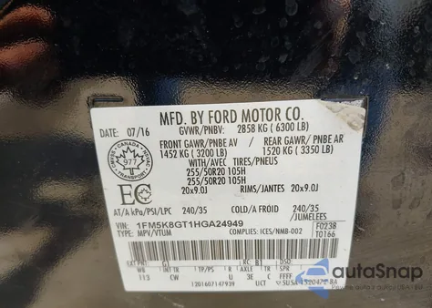 2017 Ford Explorer Sport z USA, uszkodzony, nr VIN 1FM5K8GT1HGA24949